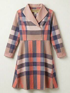 Burberry Pink & Blue Mega Plaid Checkered Pattern Collar Dress - Women’s Size M